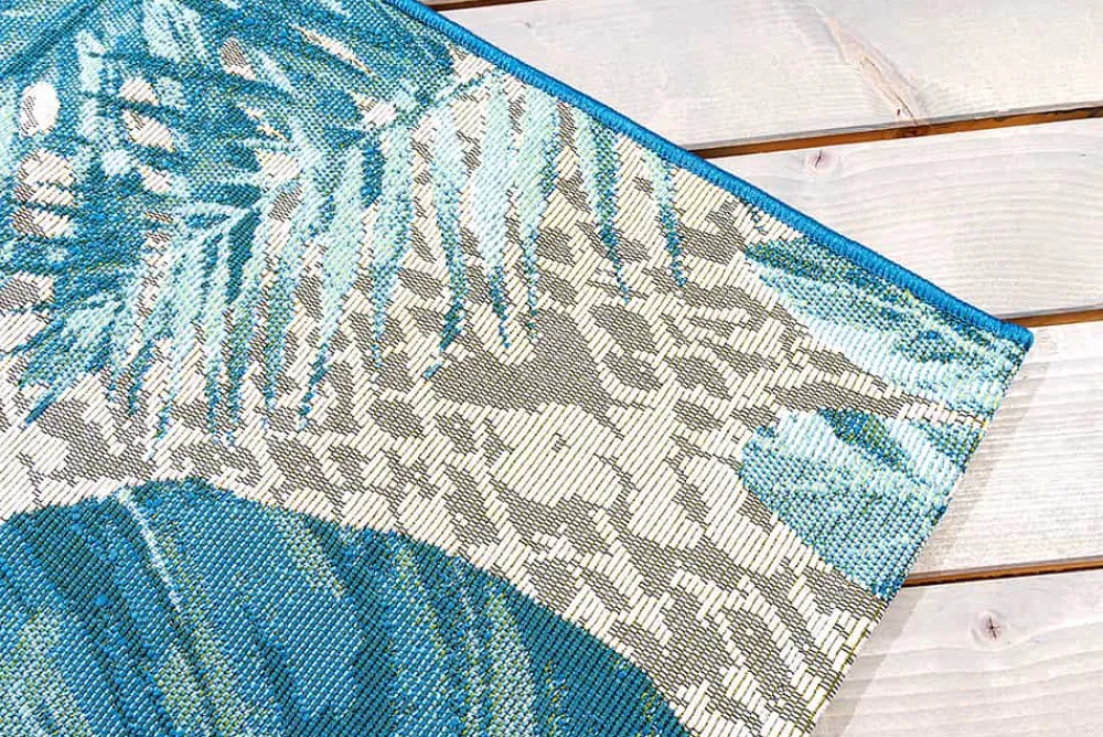 Riess-Ambiente Outdoor Teppiche|Teppiche > In- und Outdoor Teppich LEAF 175x120cm türkis weiß Blätter-Design Läufer wetterfest
