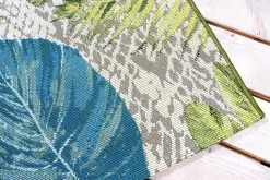 Riess-Ambiente Outdoor Teppiche|Teppiche > In- und Outdoor Teppich LEAF 235x160cm türkis grün weiß Blätter florales Design wetterfest