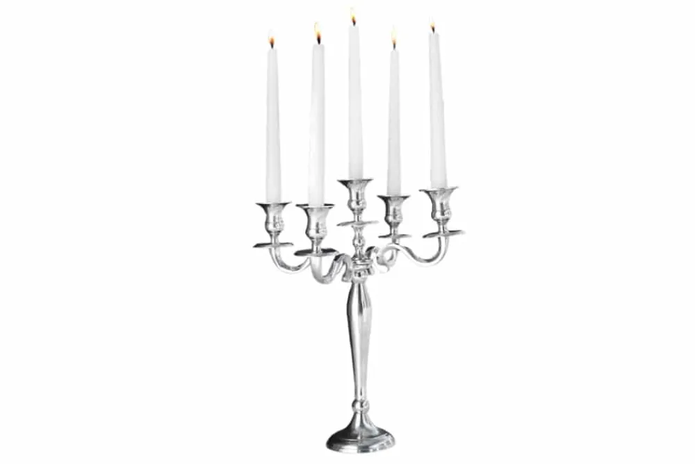 Riess-Ambiente Kerzenständer > Kerzenständer MODERN BAROCK 40cm silber 5-armig Lüster Aluminium poliert Kerzenhalter