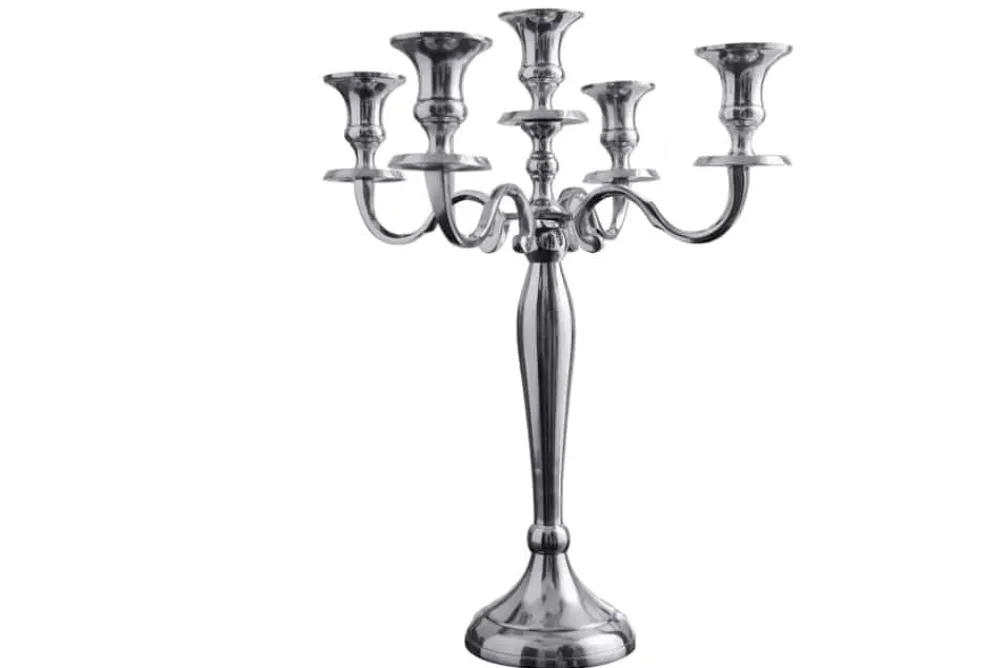 Riess-Ambiente Kerzenständer > Kerzenständer MODERN BAROCK 40cm silber 5-armig Lüster Aluminium poliert Kerzenhalter