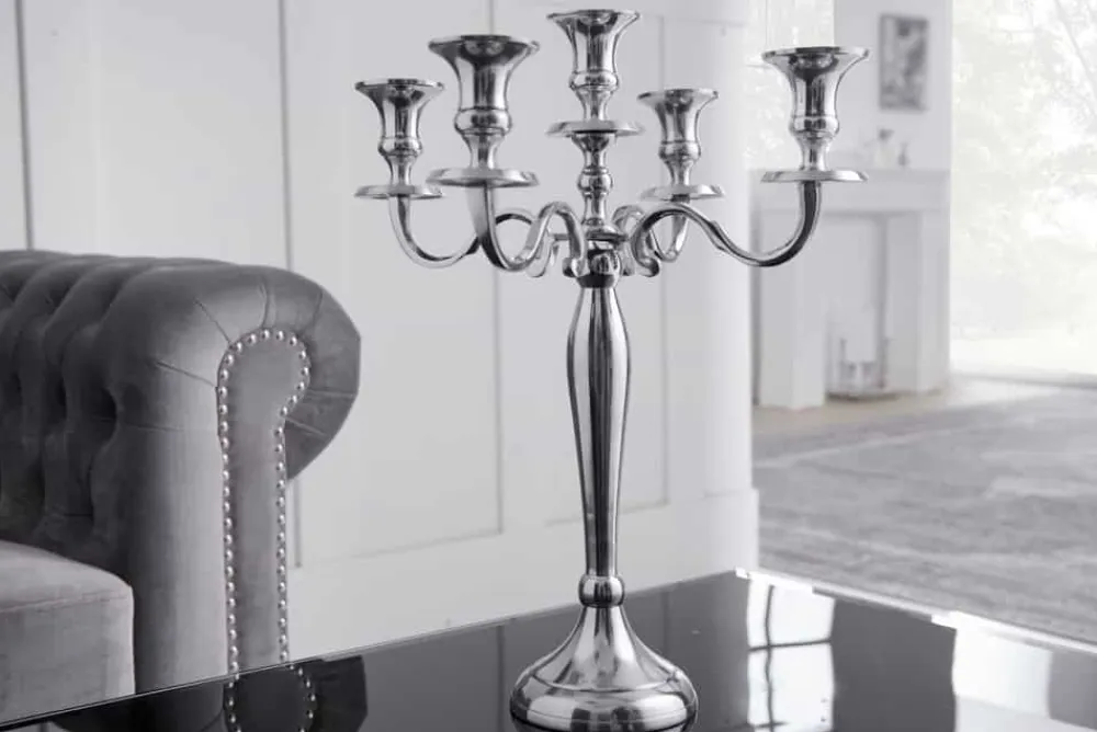 Riess-Ambiente Kerzenständer > Kerzenständer MODERN BAROCK 40cm silber 5-armig Lüster Aluminium poliert Kerzenhalter