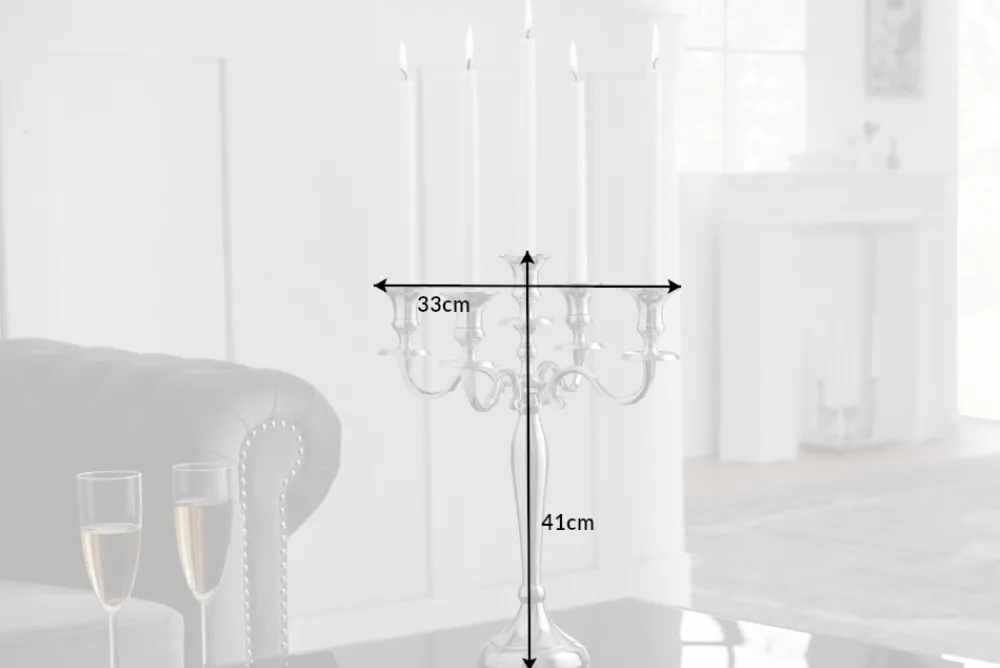 Riess-Ambiente Kerzenständer > Kerzenständer MODERN BAROCK 40cm silber 5-armig Lüster Aluminium poliert Kerzenhalter