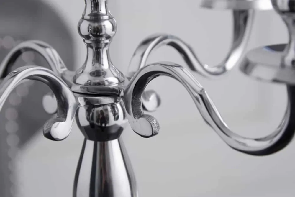Riess-Ambiente Kerzenständer > Kerzenständer MODERN BAROCK 40cm silber 5-armig Lüster Aluminium poliert Kerzenhalter