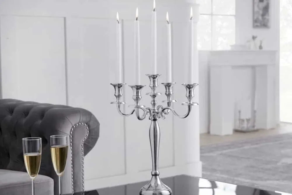 Riess-Ambiente Kerzenständer > Kerzenständer MODERN BAROCK 40cm silber 5-armig Lüster Aluminium poliert Kerzenhalter