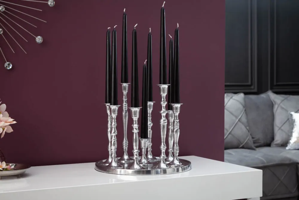 Riess-Ambiente Kerzenständer > Kerzenständer MODERN BAROCK 30cm 9-flammig silber Aluminium poliert Kerzenhalter Deko-Platte