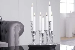 Riess-Ambiente Kerzenständer > Kerzenständer MODERN BAROCK 30cm 7-flammig silber Aluminium poliert Kerzenhalter Deko-Platte