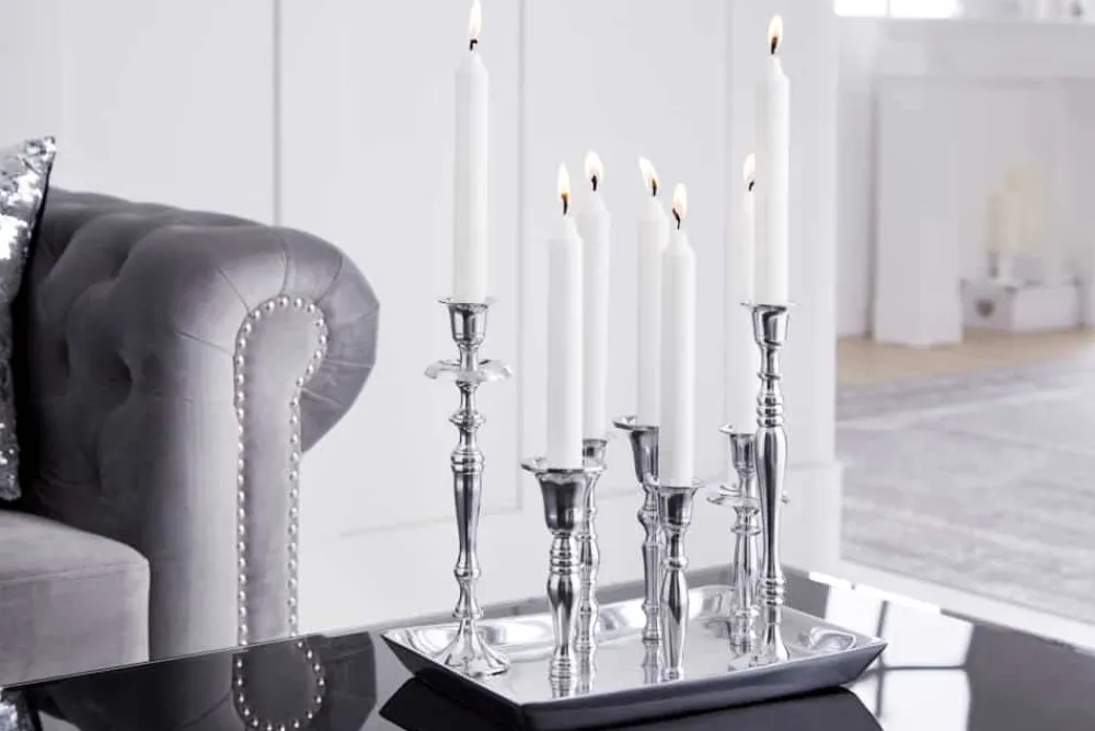 Riess-Ambiente Kerzenständer > Kerzenständer MODERN BAROCK 30cm 7-flammig silber Aluminium poliert Kerzenhalter Deko-Platte