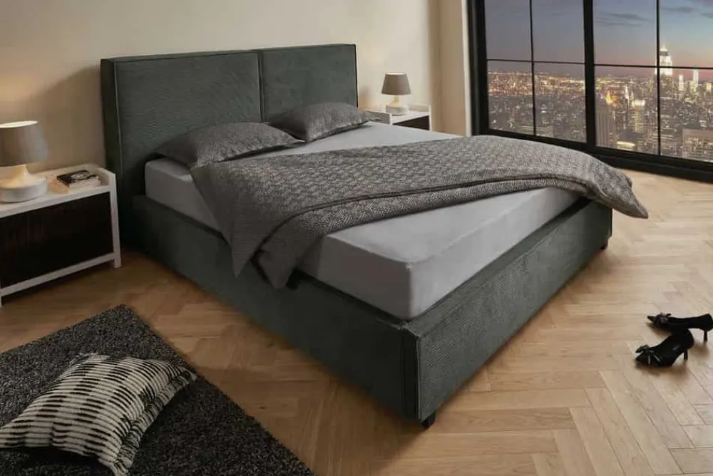 Riess-Ambiente Boxbetten|Polsterbetten > Komfortables Boxbett ROCCO 180x200cm dunkelgrau Cord mit Stauraum und Lattenrost