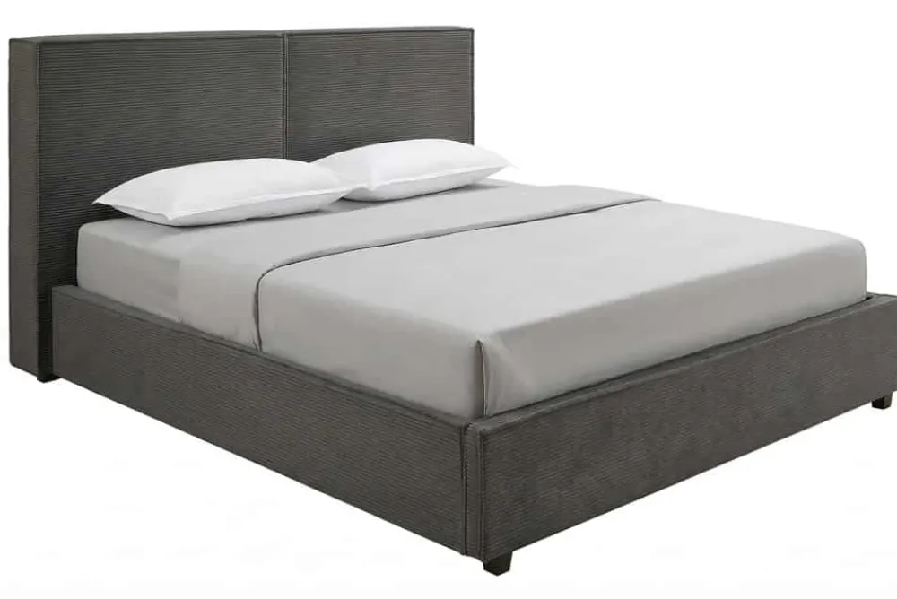 Riess-Ambiente Boxbetten|Polsterbetten > Komfortables Boxbett ROCCO 180x200cm dunkelgrau Cord mit Stauraum und Lattenrost