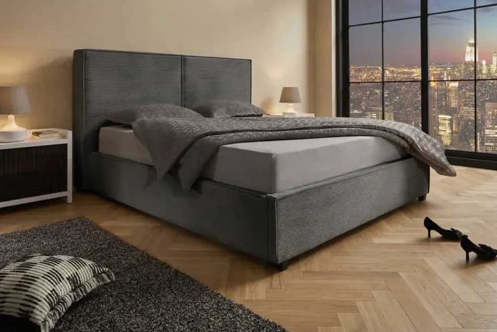 Riess-Ambiente Boxbetten|Polsterbetten > Komfortables Boxbett ROCCO 180x200cm dunkelgrau Cord mit Stauraum und Lattenrost