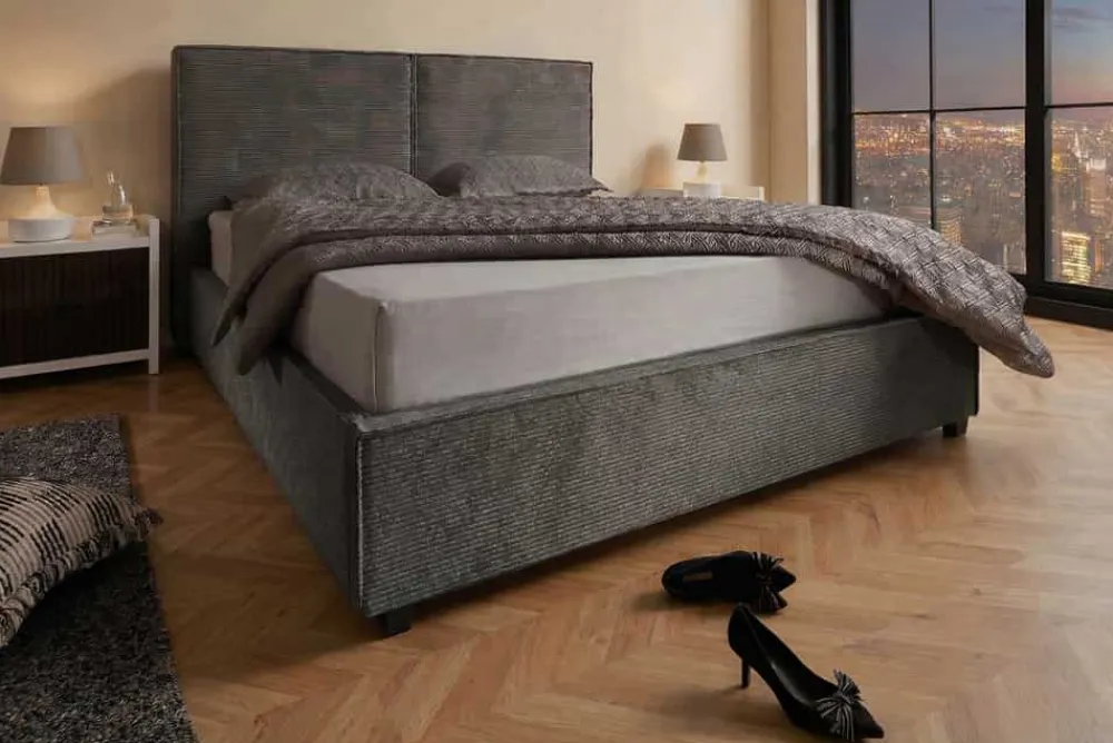 Riess-Ambiente Boxbetten|Polsterbetten > Komfortables Boxbett ROCCO 180x200cm dunkelgrau Cord mit Stauraum und Lattenrost