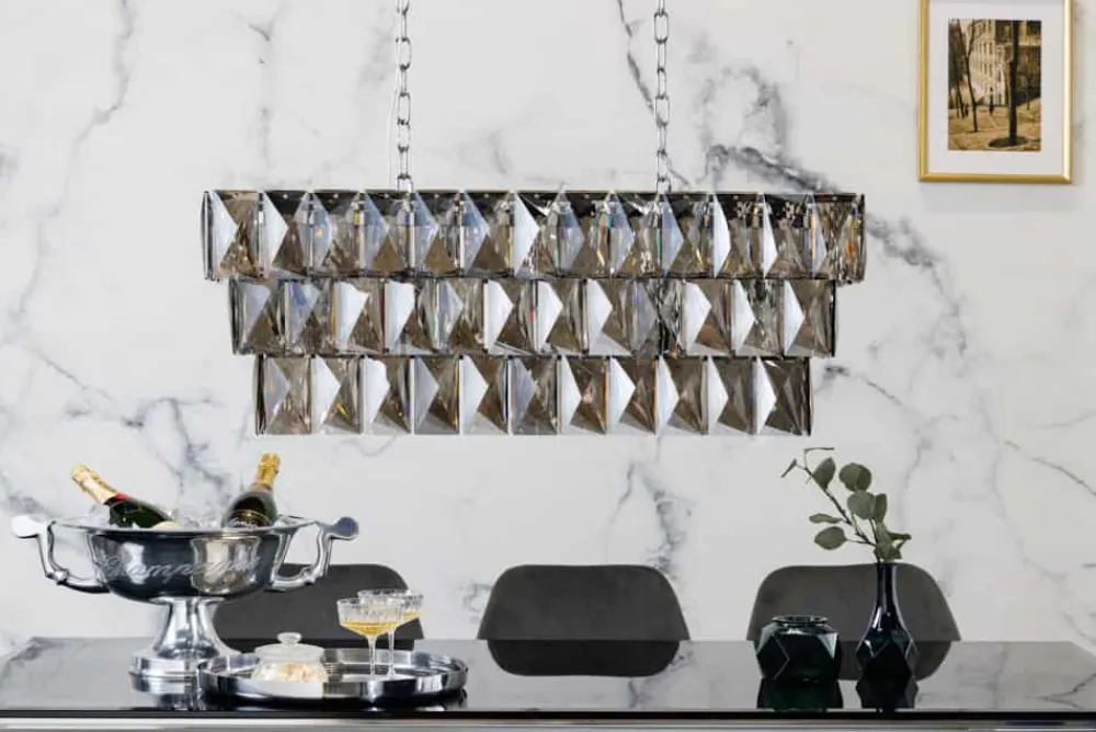 Riess-Ambiente Hängelampen > Luxus Hängelampe KRISTALL 90cm edelgrau Design Kronleuchter Glasprismen