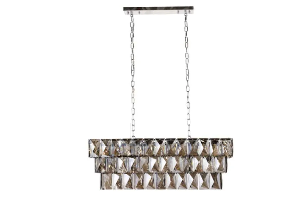 Riess-Ambiente Hängelampen > Luxus Hängelampe KRISTALL 90cm edelgrau Design Kronleuchter Glasprismen