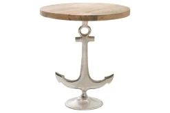 Riess-Ambiente Beistelltische|Mehr... > Maritimer Beistelltisch SEVEN SEAS 50cm silber Anker-Design rund Mangoholz Metall