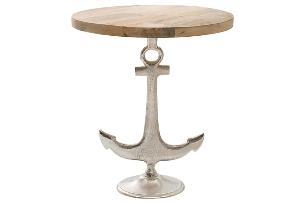 Riess-Ambiente Beistelltische|Mehr... > Maritimer Beistelltisch SEVEN SEAS 50cm silber Anker-Design rund Mangoholz Metall