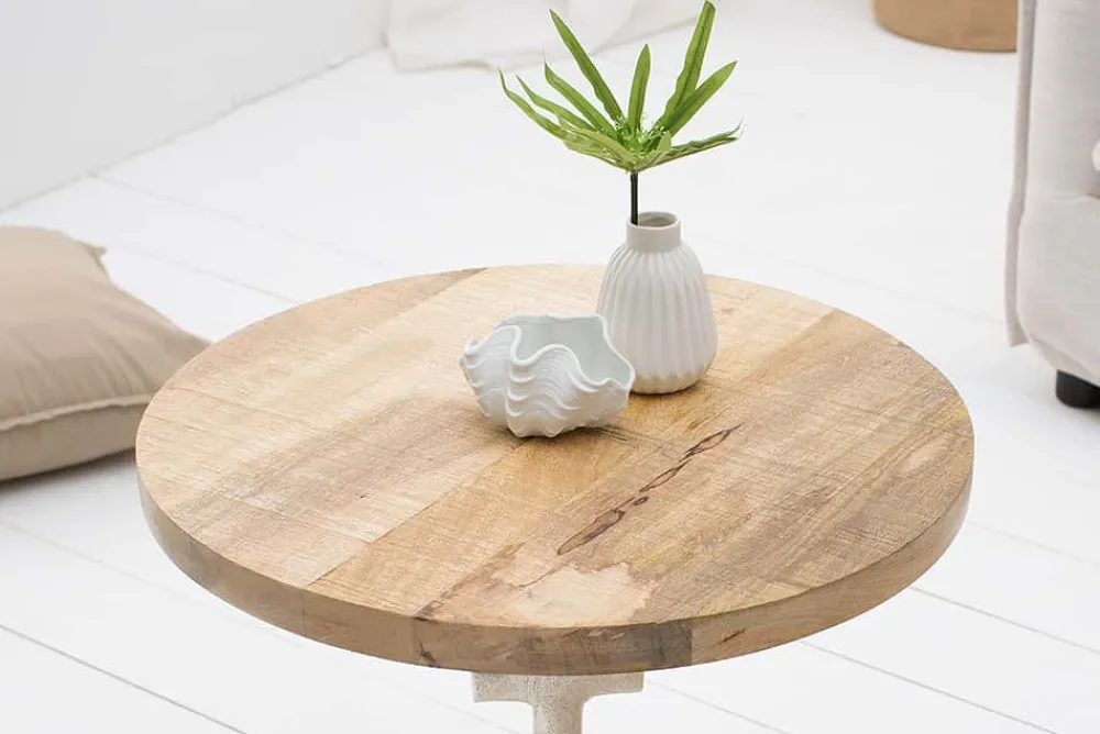 Riess-Ambiente Beistelltische|Mehr... > Maritimer Beistelltisch SEVEN SEAS 50cm silber Anker-Design rund Mangoholz Metall