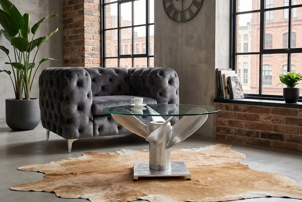 Riess-Ambiente Couchtische & Truhen > Maritimer Couchtisch OCEAN M 60cm silber antik rund Schiffsschraube Glasplatte