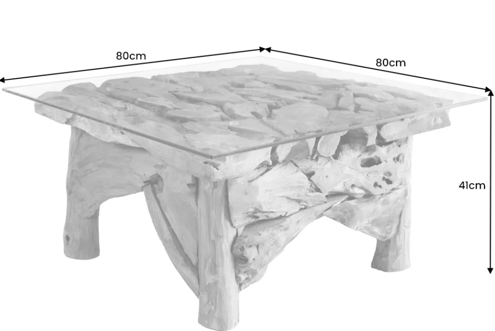 Riess-Ambiente Mehr...|Couchtische > Maritimer Couchtisch RIVERSIDE 80cm natur Teakholz massiv Glasplatte Handarbeit