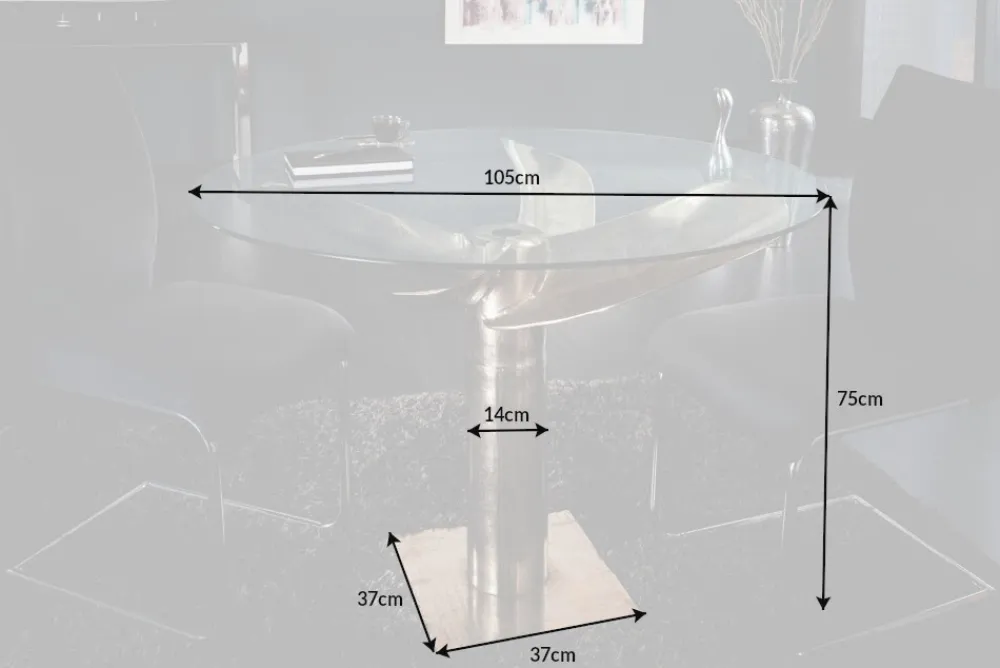 Riess-Ambiente Esstische > Maritimer Esstisch OCEAN 105cm silber antik Glastisch mit Schiffsschraube