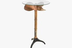 Riess-Ambiente Bartische > Maritimer Stehtisch OCEAN 105cm kupfer geflammt schwarz Metallfuß Glasplatte rund