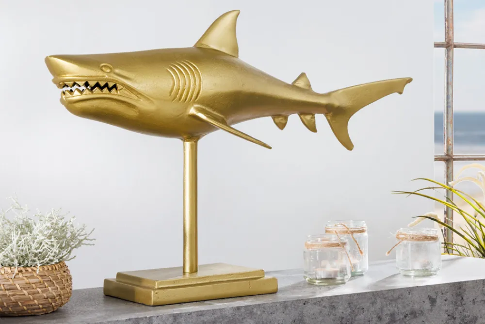Riess-Ambiente Dekoration > Maritime Skulptur HAI 68cm gold handmade Metall Design Haifisch