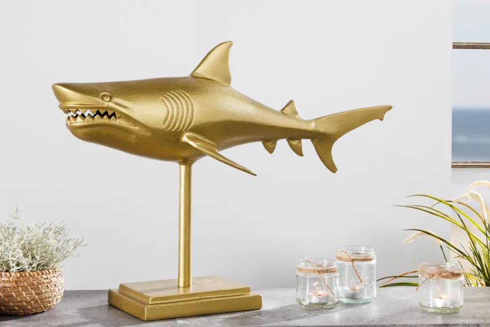 Riess-Ambiente Dekoration > Maritime Skulptur HAI 68cm gold handmade Metall Design Haifisch