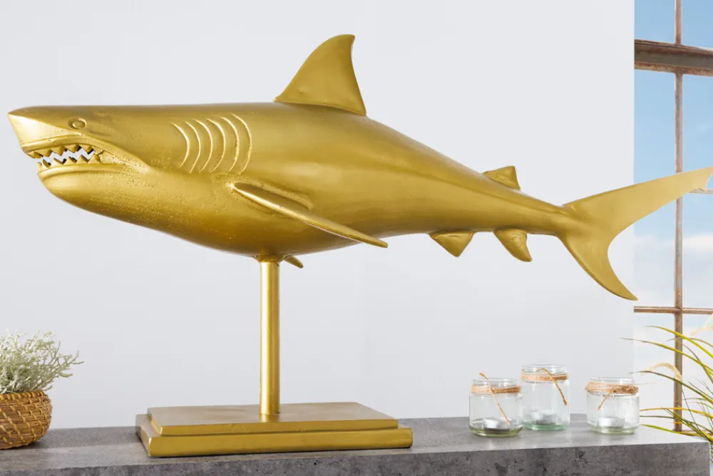 Riess-Ambiente Dekoration > Maritime Skulptur HAI 103cm gold handmade Metall Design Haifisch