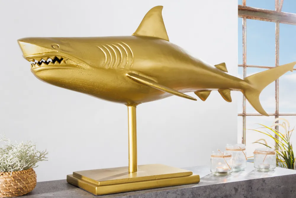 Riess-Ambiente Dekoration > Maritime Skulptur HAI 103cm gold handmade Metall Design Haifisch