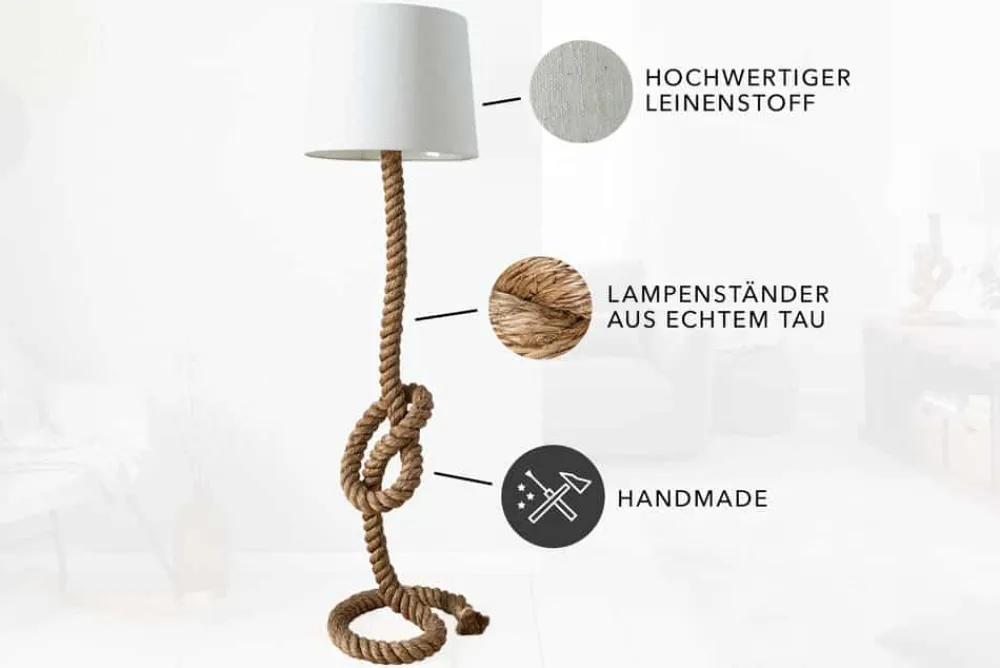 Riess-Ambiente Stehleuchten > Maritime Stehlampe SEVEN SEAS 158cm Seil-Stehleuchte Leinenschirm