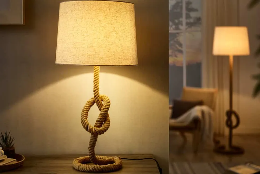 Riess-Ambiente Tischlampen > Maritime Stehlampe SEVEN SEAS 80cm Seil-Tischleuchte Leinenschirm