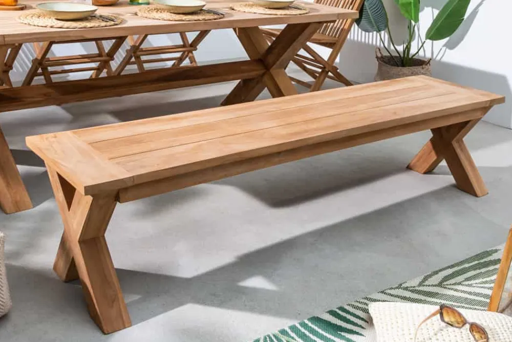 Riess-Ambiente Mehr...|Massivholz Gartenmöbel > Massive Gartenbank EMPIRE TEAK 160cm natur Teakholz Outdoor-Sitzbank wetterfest