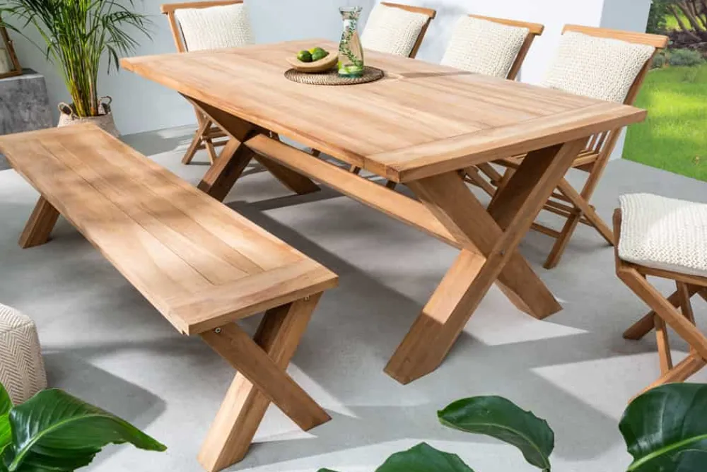 Riess-Ambiente Mehr...|Massivholz Gartenmöbel > Massive Gartenbank EMPIRE TEAK 160cm natur Teakholz Outdoor-Sitzbank wetterfest