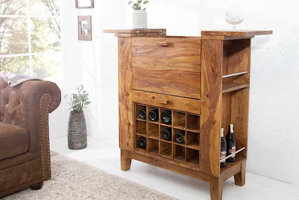 Riess-Ambiente Mehr...|Massivholzschränke > Massiver Barschrank MAKASSAR 85cm braun Sheesham stone finish Hausbar