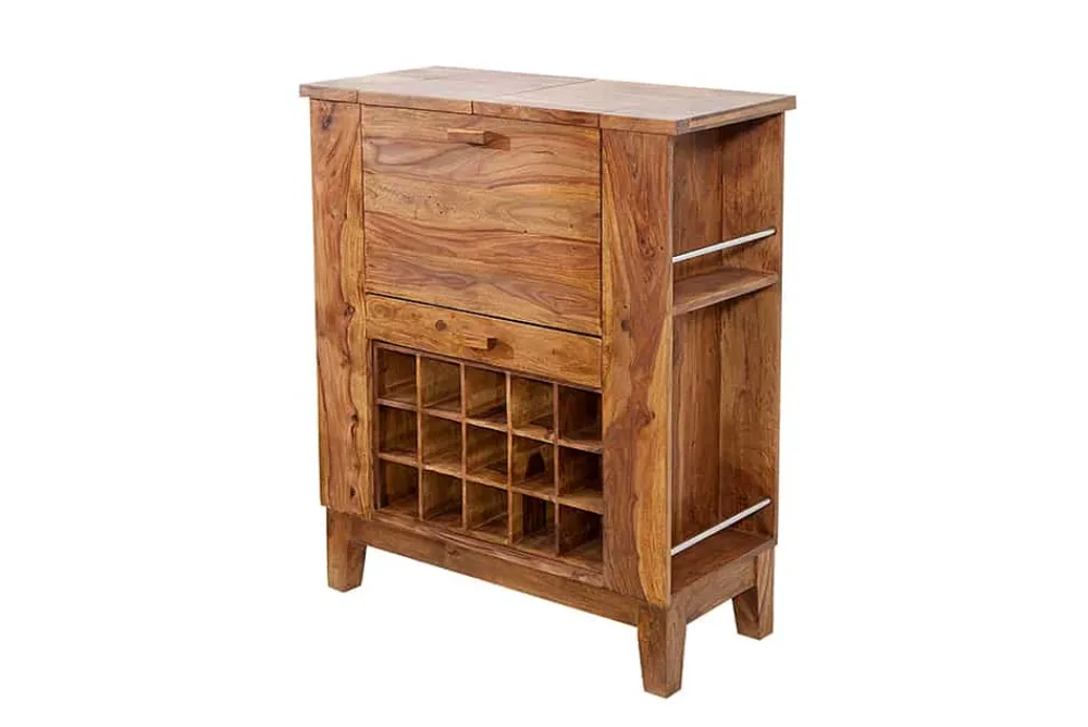 Riess-Ambiente Mehr...|Massivholzschränke > Massiver Barschrank MAKASSAR 85cm braun Sheesham stone finish Hausbar