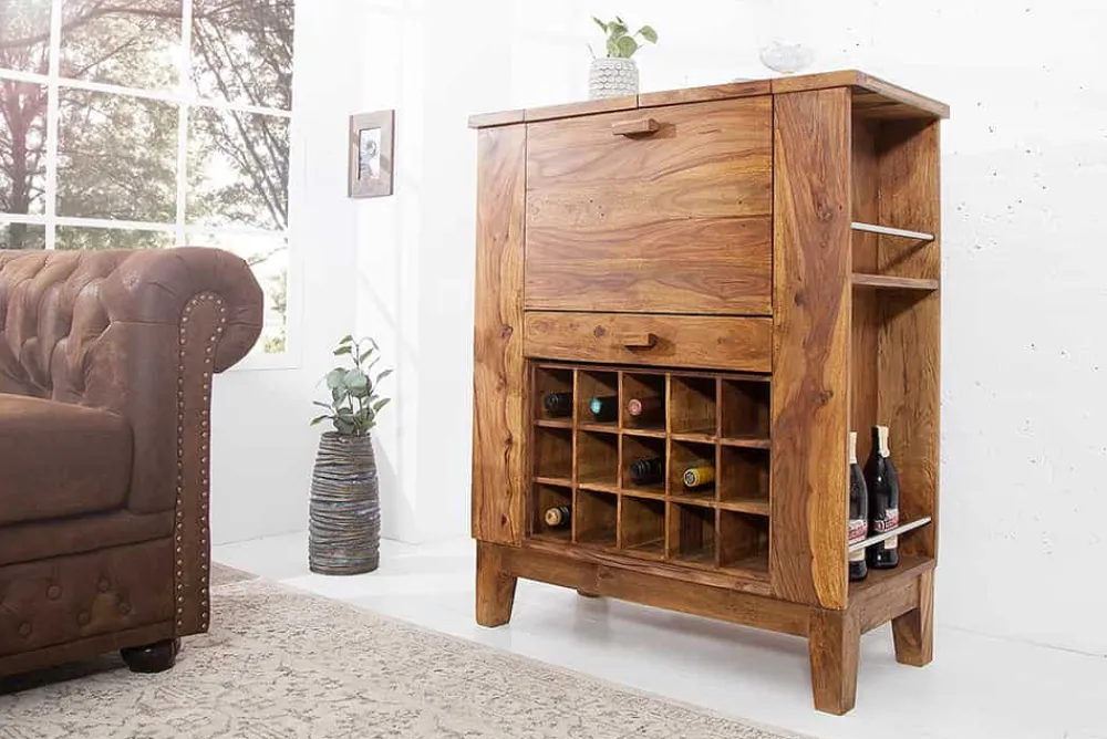 Riess-Ambiente Mehr...|Massivholzschränke > Massiver Barschrank MAKASSAR 85cm braun Sheesham stone finish Hausbar