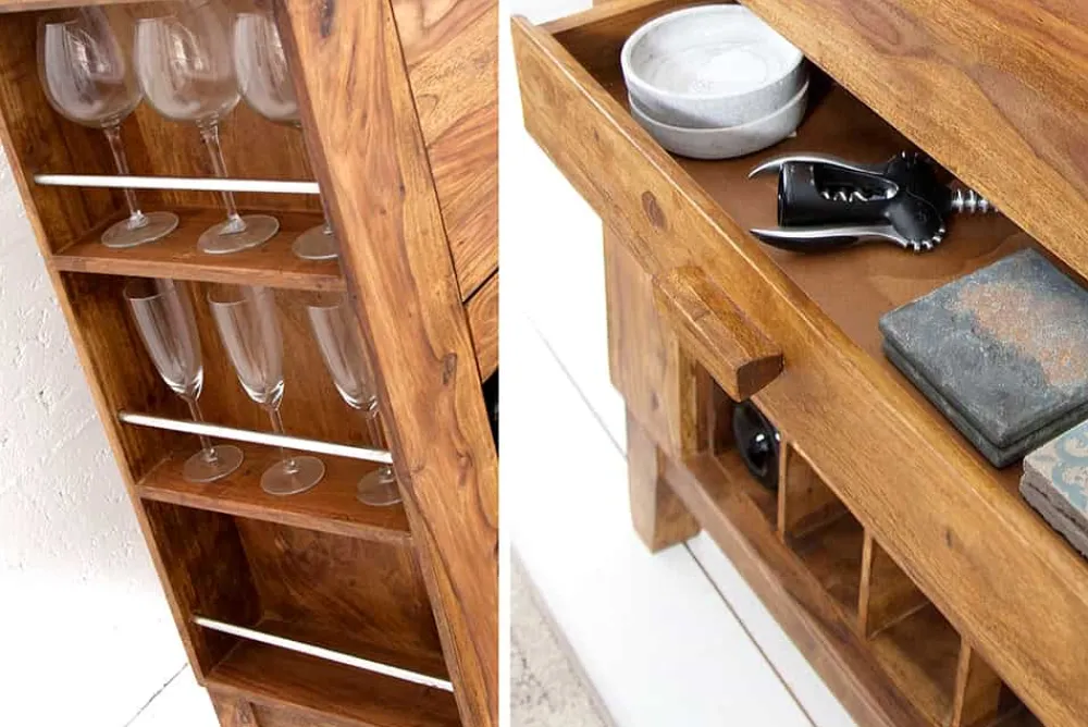 Riess-Ambiente Mehr...|Massivholzschränke > Massiver Barschrank MAKASSAR 85cm braun Sheesham stone finish Hausbar