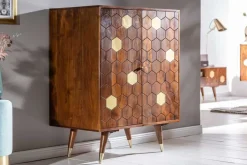 Riess-Ambiente Goldene Möbel|Retro Möbel > Massiver Barschrank MYSTIC LIVING 75cm Akazie braun gold Retro Design