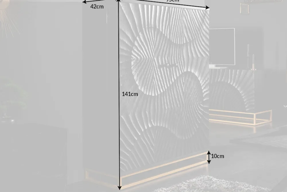 Riess-Ambiente Mehr...|Goldene Möbel > Massiver Barschrank SCORPION 141cm schwarz Mangoholz mit 3D Schnitzereien