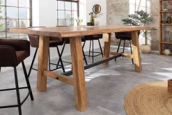 Riess-Ambiente Mehr...|Massivholztische > Massiver Bartisch MAMMUT 220cm natur Akazie Baumkante schwarz Metall