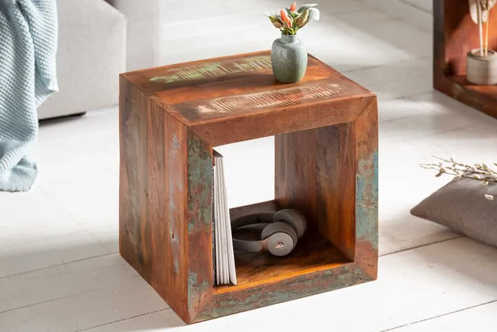 Riess-Ambiente Beistelltische|Mehr... > Massiver Beistelltisch JAKARTA 45cm bunt Cube aus recyceltem Holz Regal