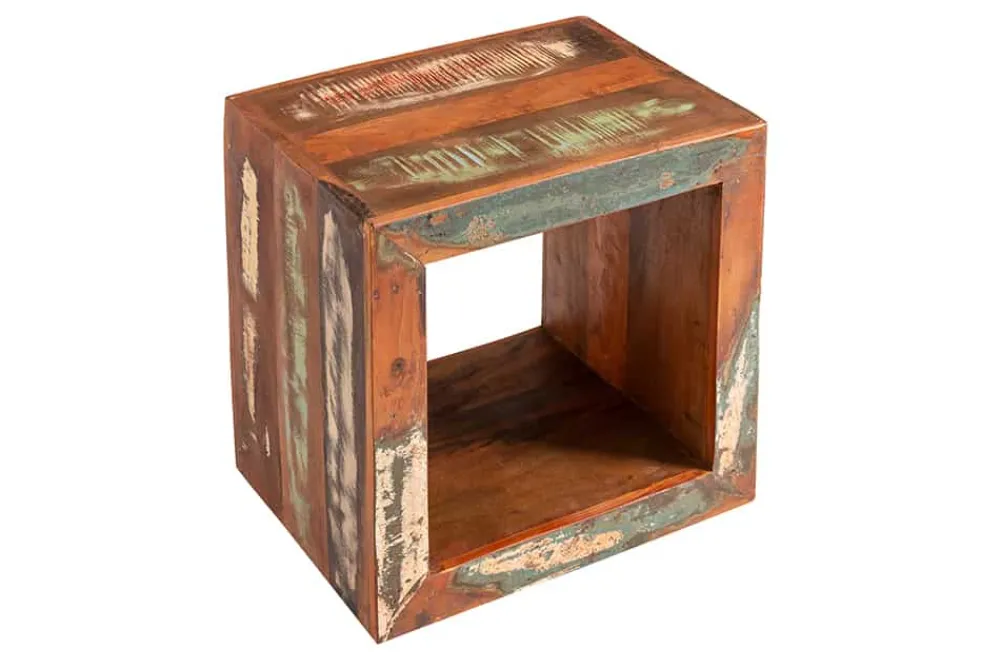 Riess-Ambiente Beistelltische|Mehr... > Massiver Beistelltisch JAKARTA 45cm bunt Cube aus recyceltem Holz Regal