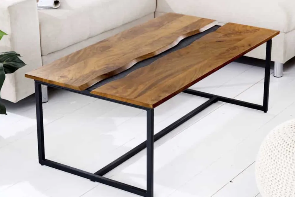 Riess-Ambiente Mehr...|Mehr... > Massiver Couchtisch AMAZONAS 110cm Mangoholz Metall schwarz Baumkante Honey Finish