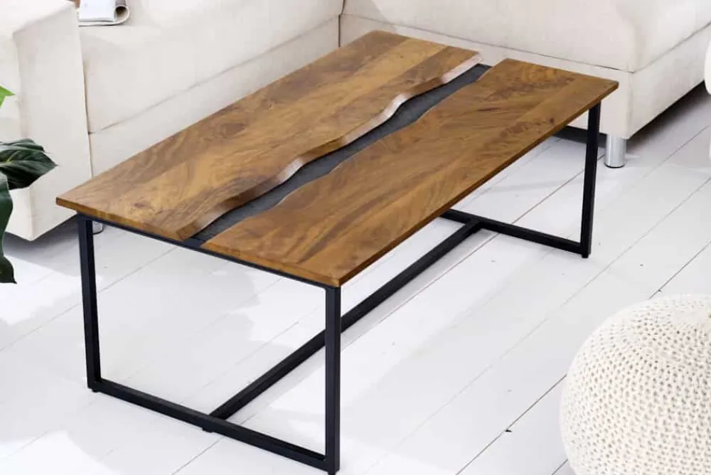 Riess-Ambiente Mehr...|Mehr... > Massiver Couchtisch AMAZONAS 110cm Mangoholz Metall schwarz Baumkante Honey Finish