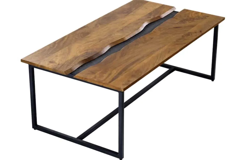 Riess-Ambiente Mehr...|Mehr... > Massiver Couchtisch AMAZONAS 110cm Mangoholz Metall schwarz Baumkante Honey Finish