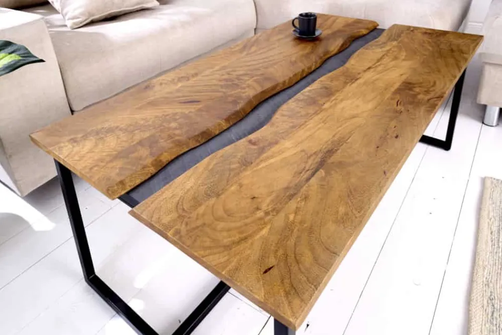 Riess-Ambiente Mehr...|Mehr... > Massiver Couchtisch AMAZONAS 110cm Mangoholz Metall schwarz Baumkante Honey Finish