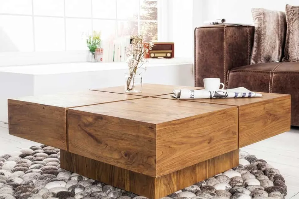 Riess-Ambiente Couchtische & Truhen > Massiver Couchtisch BOLT 70cm braun Mangoholz honey finish handmade