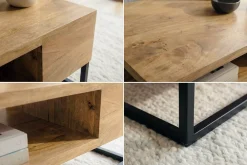 Riess-Ambiente Mehr...|Couchtische > Massiver Couchtisch GIANT 60cm natur Mangoholz cream finish Metall schwarz Ablage