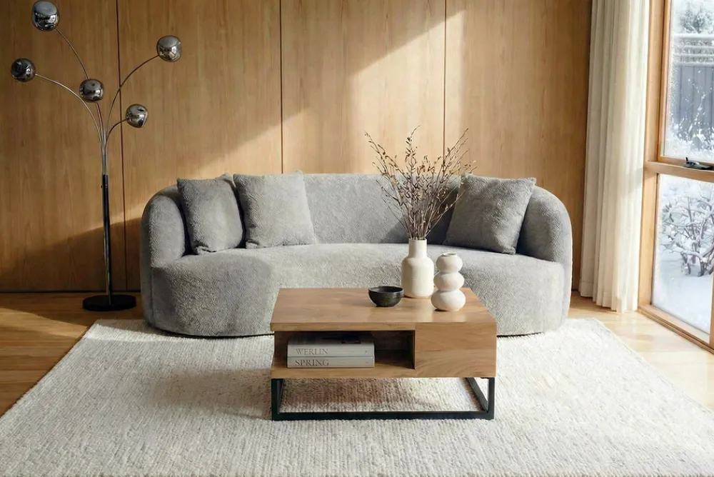 Riess-Ambiente Mehr...|Couchtische > Massiver Couchtisch GIANT 60cm natur Mangoholz cream finish Metall schwarz Ablage