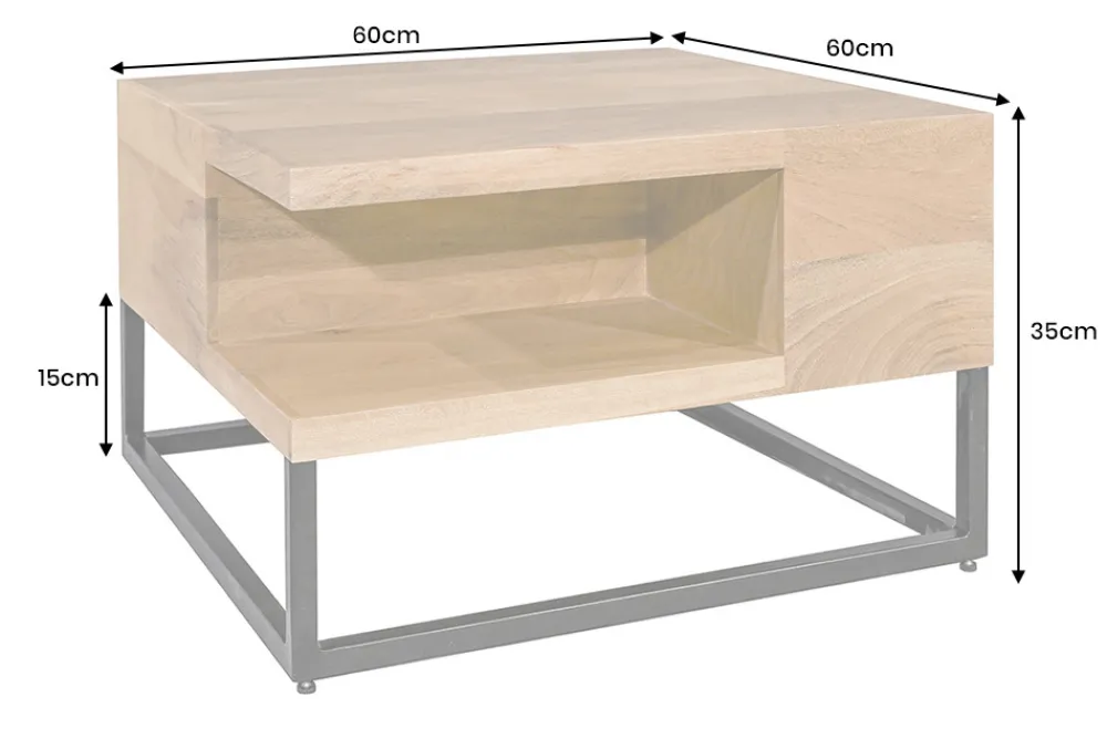 Riess-Ambiente Mehr...|Couchtische > Massiver Couchtisch GIANT 60cm natur Mangoholz cream finish Metall schwarz Ablage