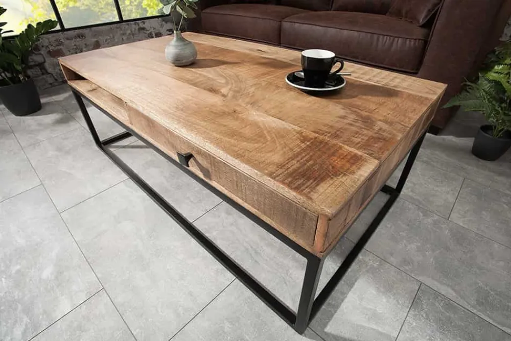 Riess-Ambiente Mehr...|Couchtische > Massiver Couchtisch IRON CRAFT 100cm Mangoholz mit Schublade schwarzes Metallgestell